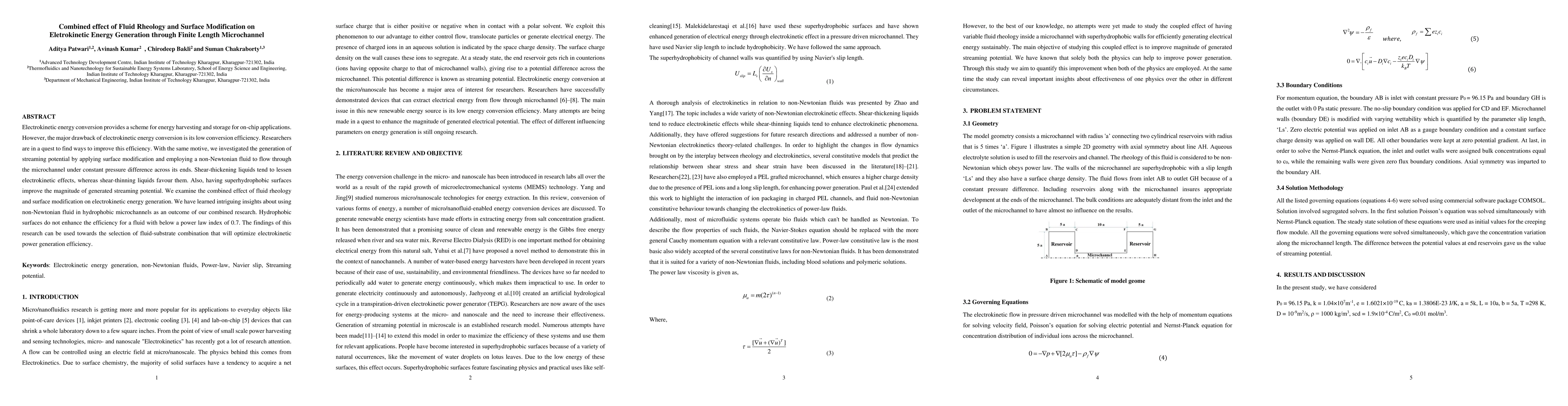 Thumbnail for Combined effect of Fluid Rheology and Surface Modification on
  Eletrokinetic Energy Generation through Finite Length Microchannel
