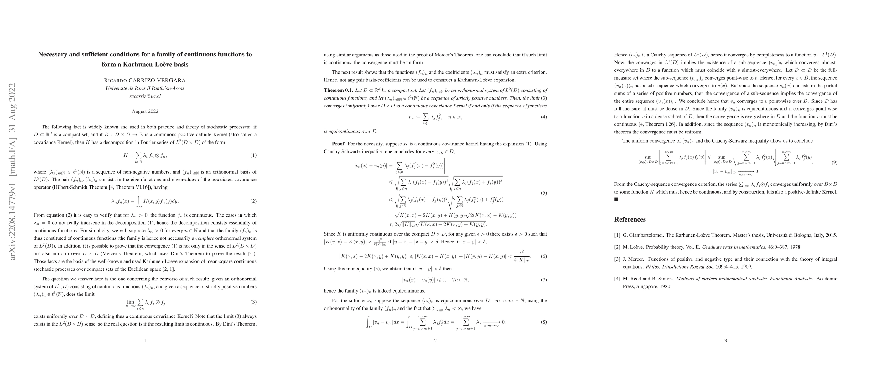 Thumbnail for Necessary and sufficient conditions for a family of continuous functions
  to form a Karhunen-Lo\`eve basis