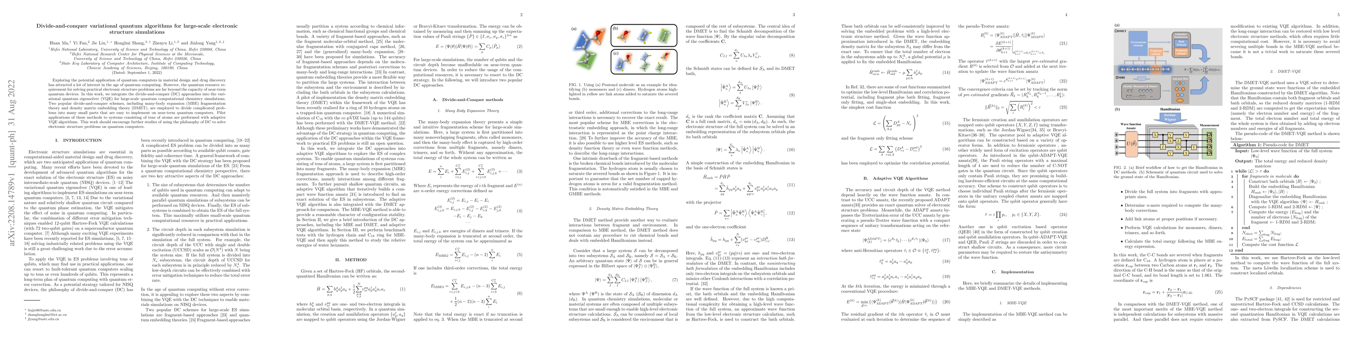 Thumbnail for Divide-and-conquer variational quantum algorithms for large-scale
  electronic structure simulations