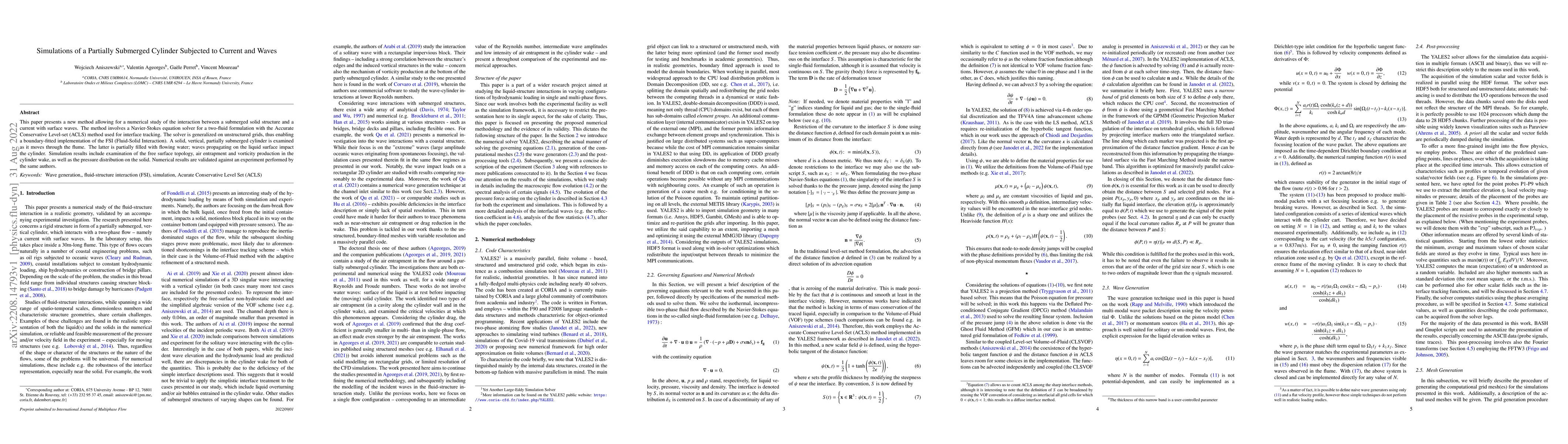Thumbnail for Simulations of a Partially Submerged Cylinder Subjected to Current and
  Waves