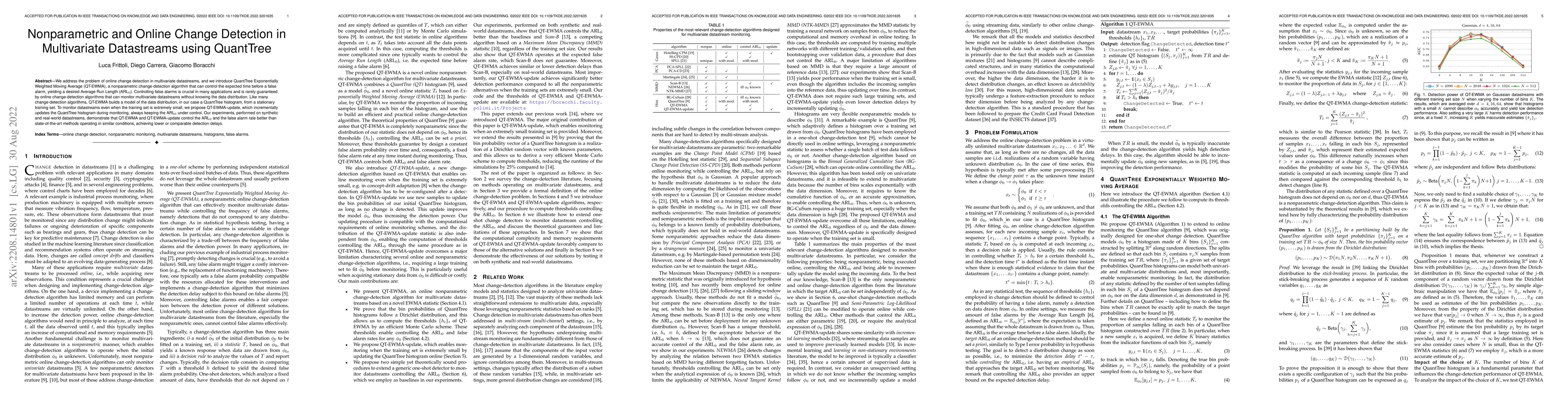 Thumbnail for Nonparametric and Online Change Detection in Multivariate Datastreams
  using QuantTree