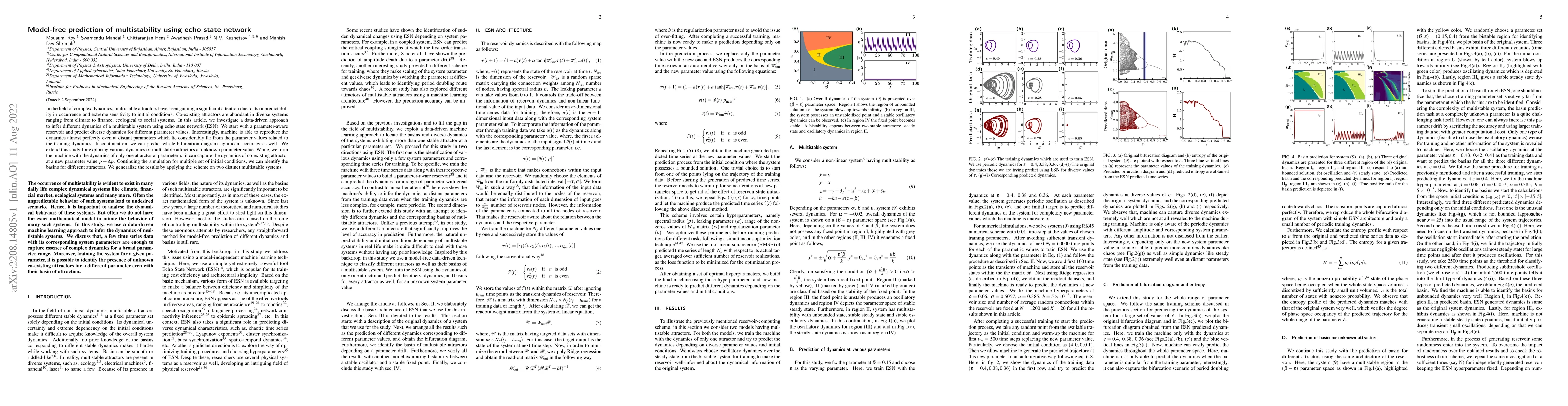 Thumbnail for Model-free prediction of multistability using echo state network