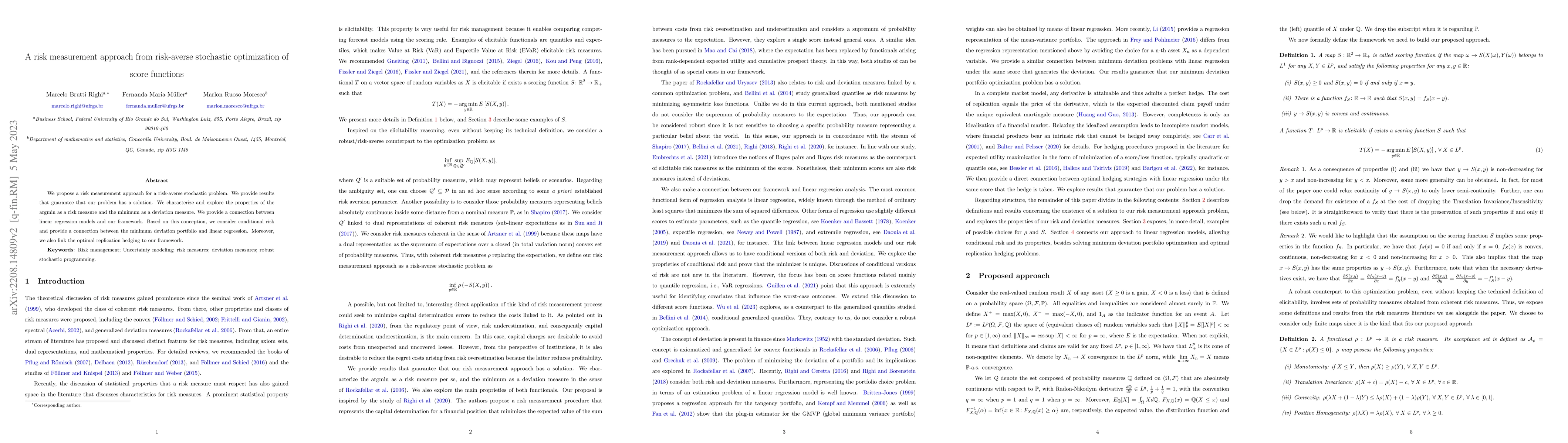 Thumbnail for A risk measurement approach from risk-averse stochastic optimization of
  score functions