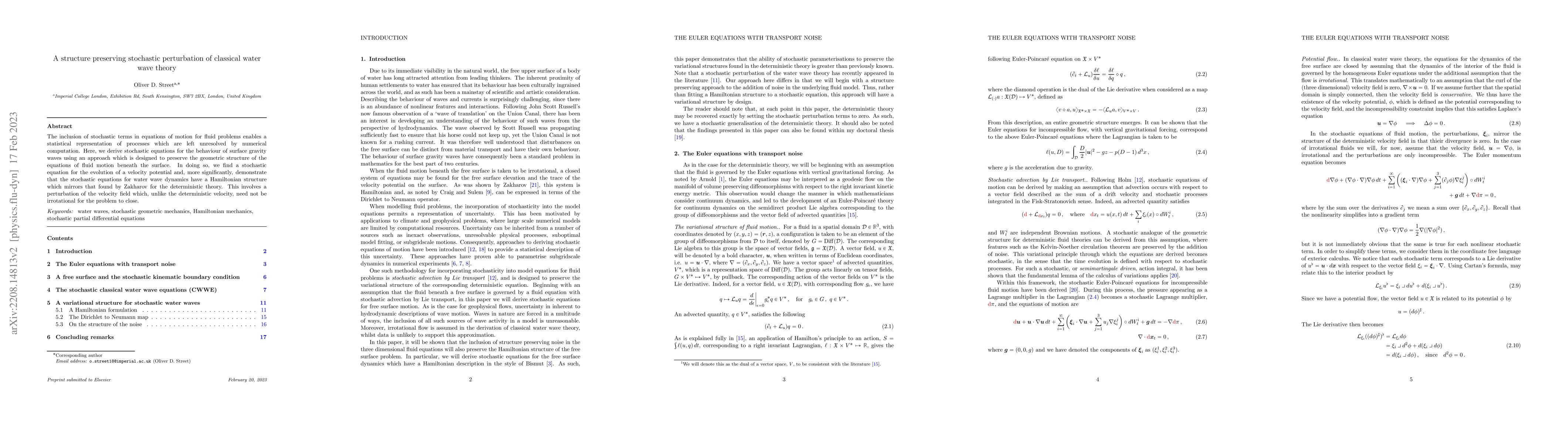 Thumbnail for A structure preserving stochastic perturbation of classical water wave
  theory