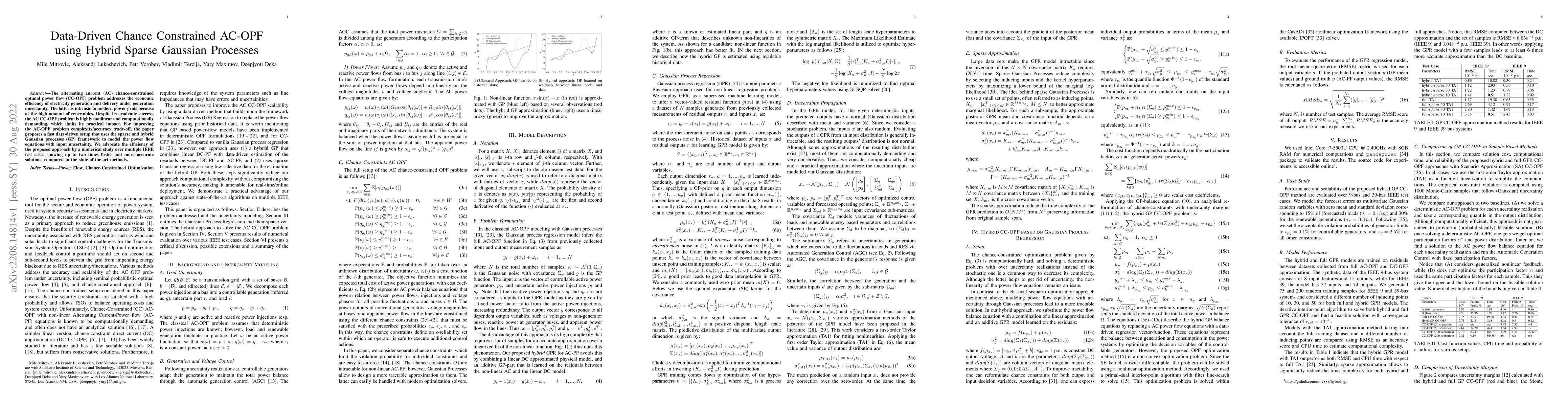 Thumbnail for Data-Driven Chance Constrained AC-OPF using Hybrid Sparse Gaussian
  Processes