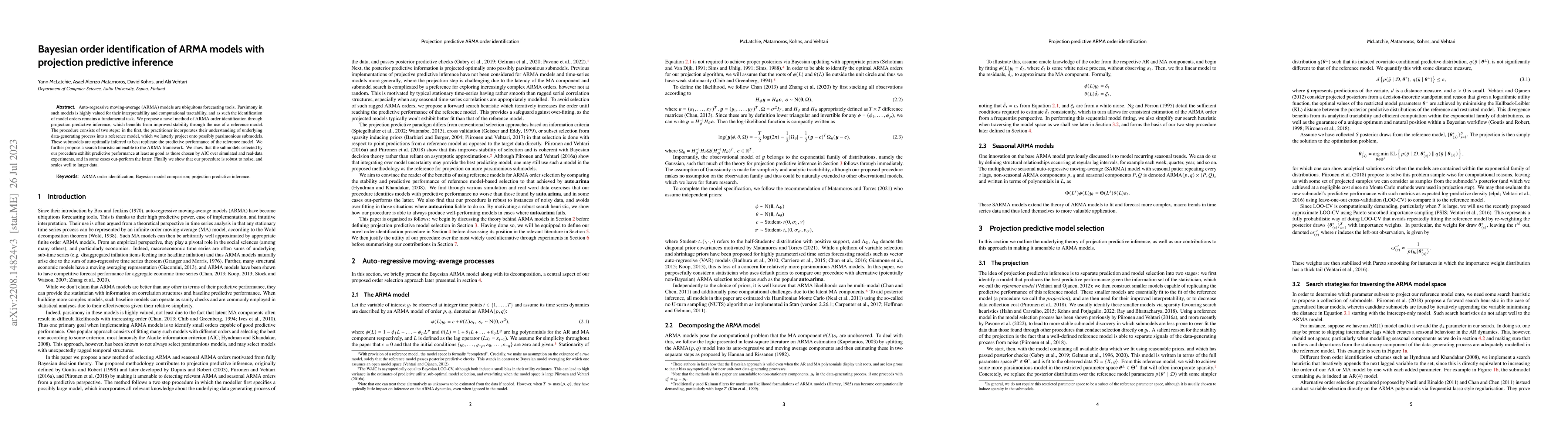 Thumbnail for Bayesian order identification of ARMA models with projection predictive
  inference