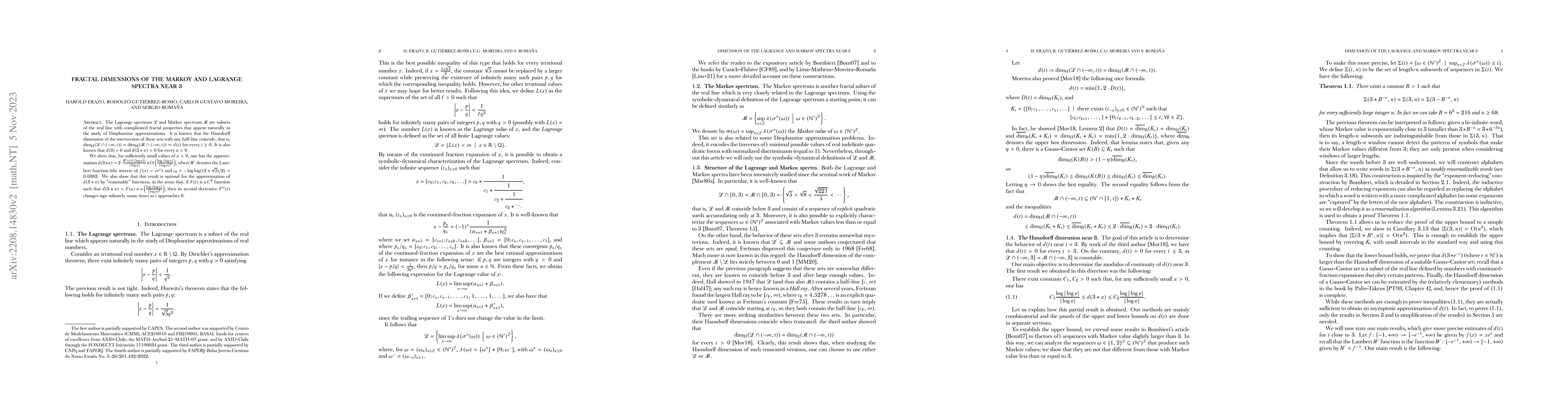 Thumbnail for Fractal dimensions of the Markov and Lagrange spectra near $3$
