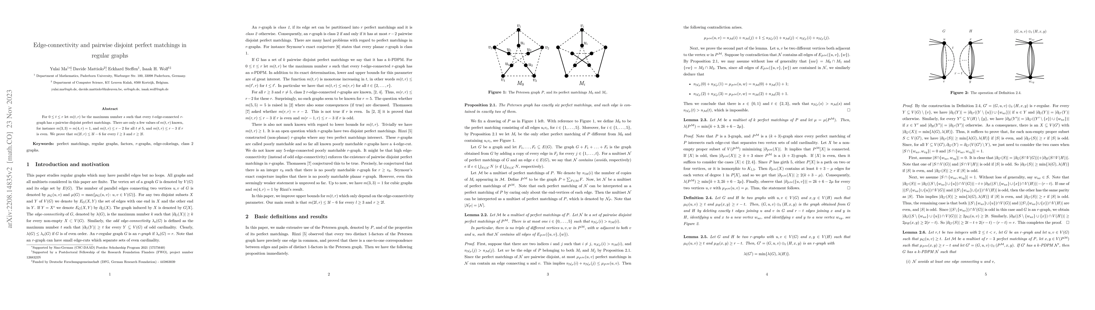 Thumbnail for Edge-connectivity and pairwise disjoint perfect matchings in regular
  graphs