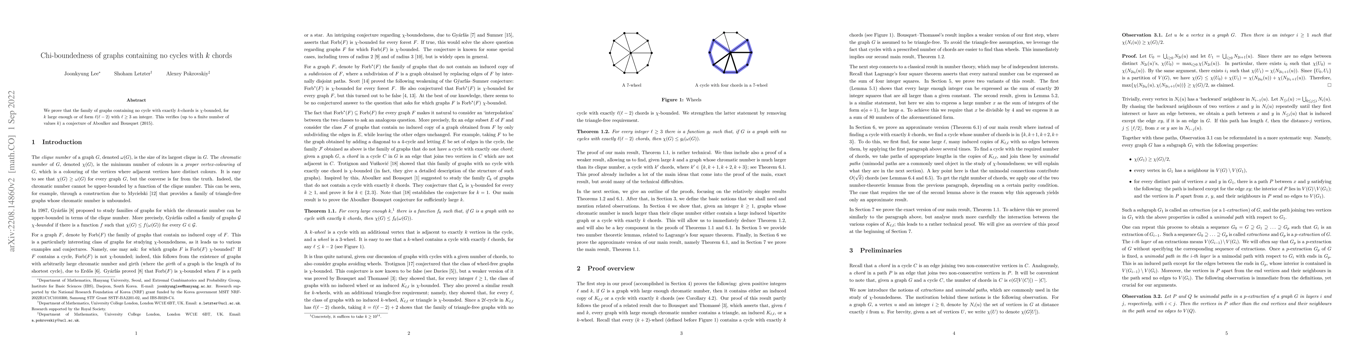 Thumbnail for Chi-boundedness of graphs containing no cycles with $k$ chords