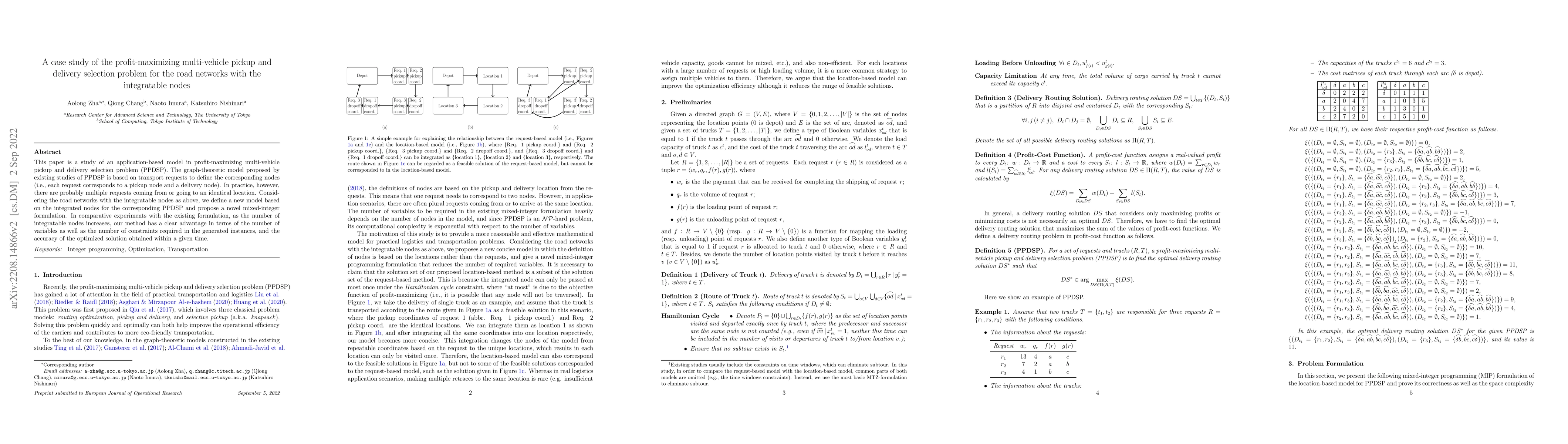Thumbnail for A case study of the profit-maximizing multi-vehicle pickup and delivery
  selection problem for the road networks with the integratable nodes