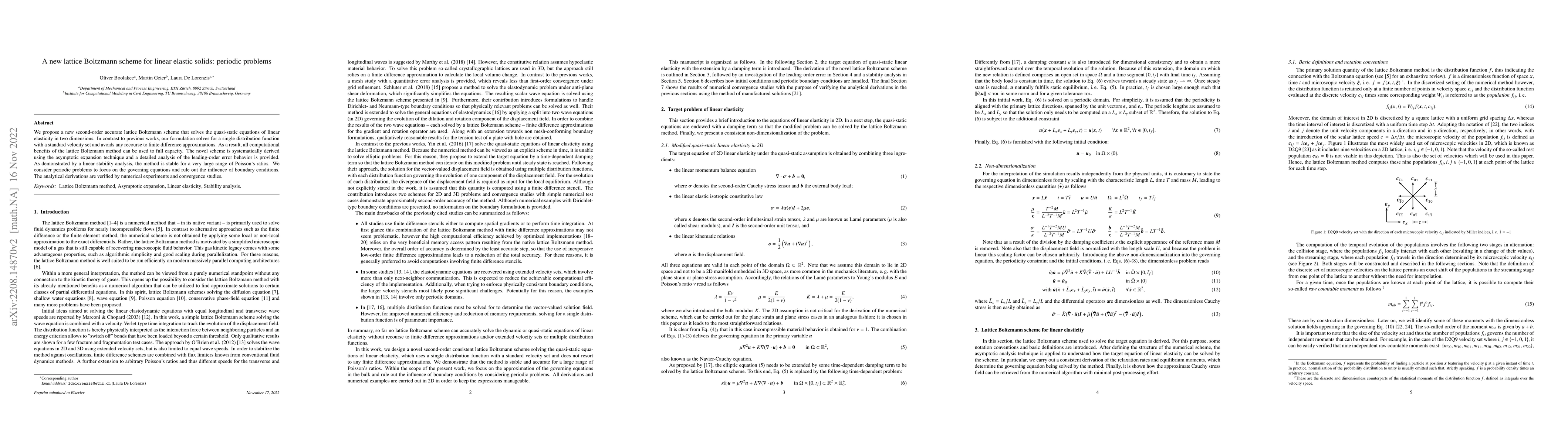 Thumbnail for A new lattice Boltzmann scheme for linear elastic solids: periodic
  problems