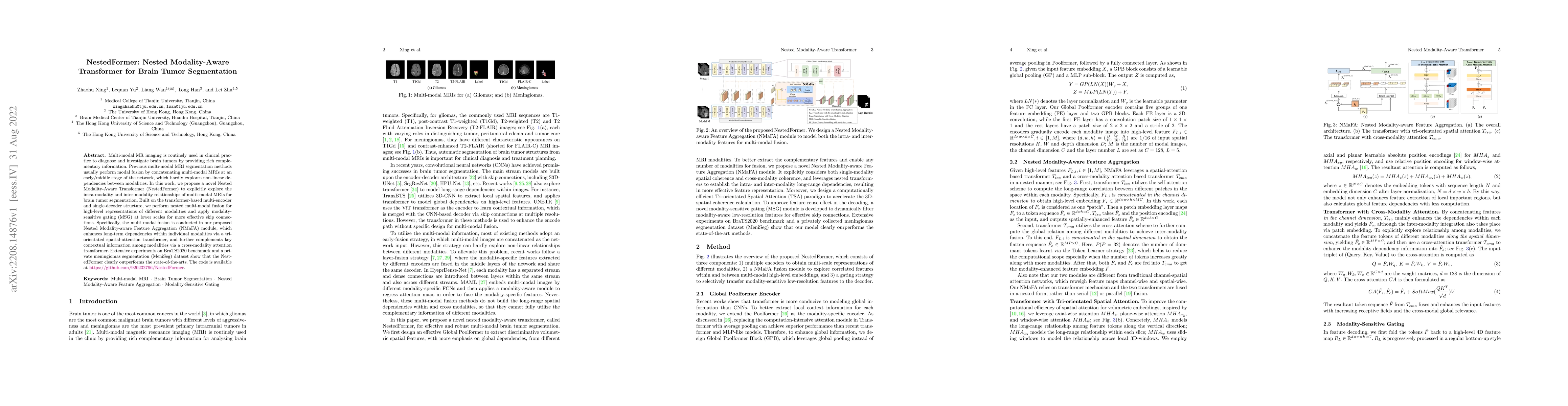 Thumbnail for NestedFormer: Nested Modality-Aware Transformer for Brain Tumor
  Segmentation