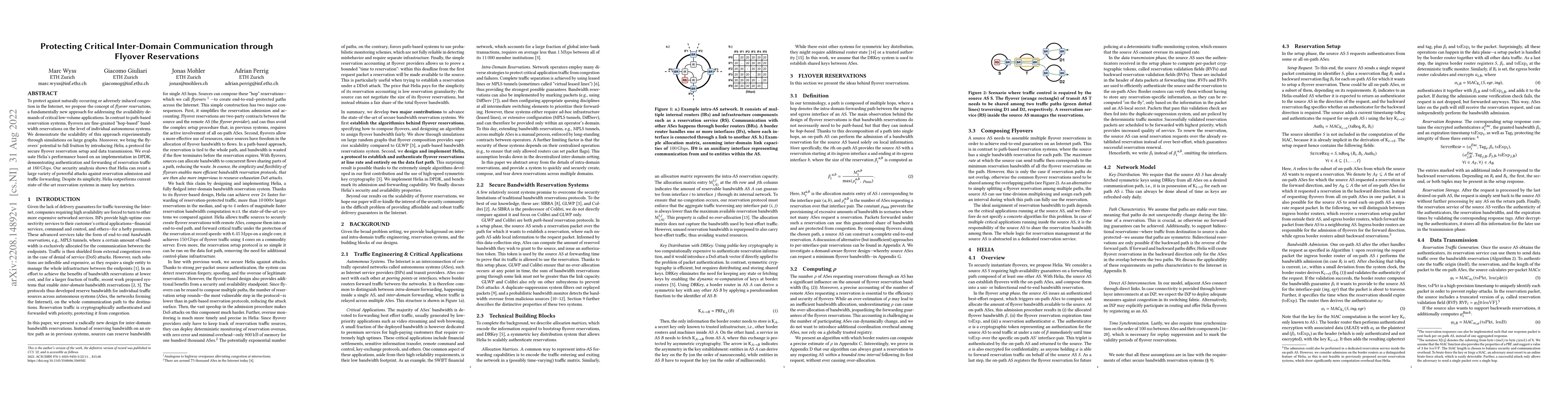 Thumbnail for Protecting Critical Inter-Domain Communication through Flyover
  Reservations