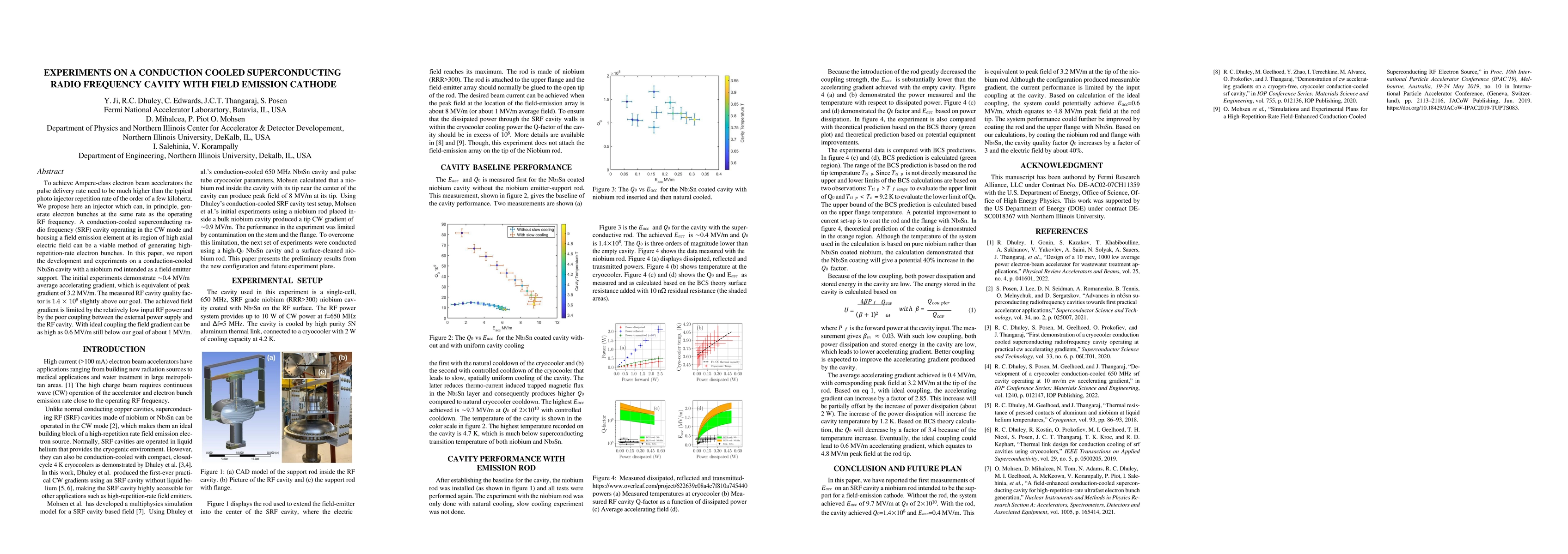 Thumbnail for Experiments On A Conduction Cooled Superconducting Radio Frequency
  Cavity With Field Emission Cathode