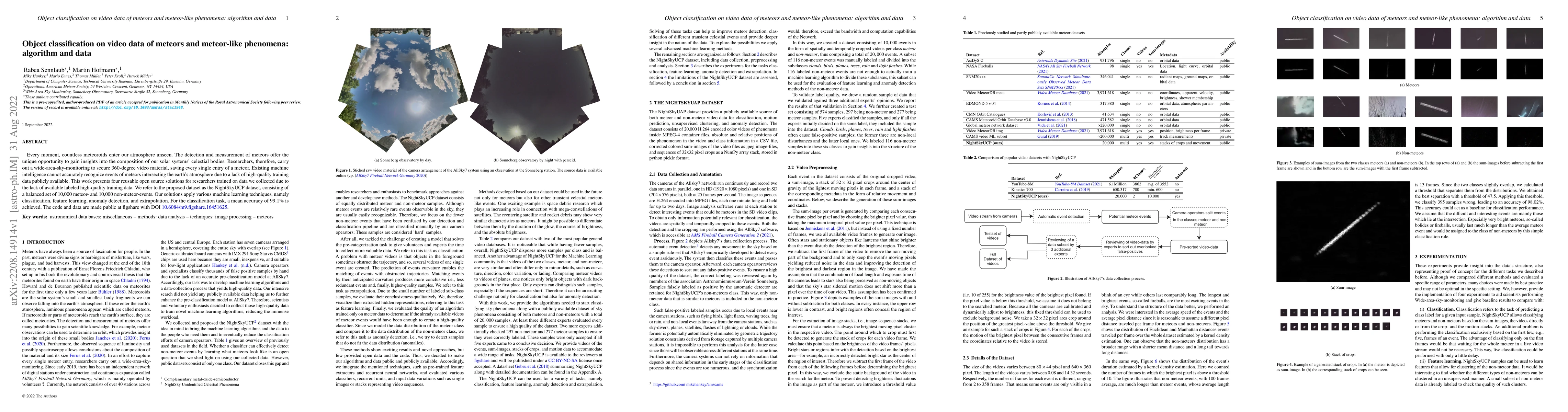 Thumbnail for Object classification on video data of meteors and meteor-like
  phenomena: algorithm and data