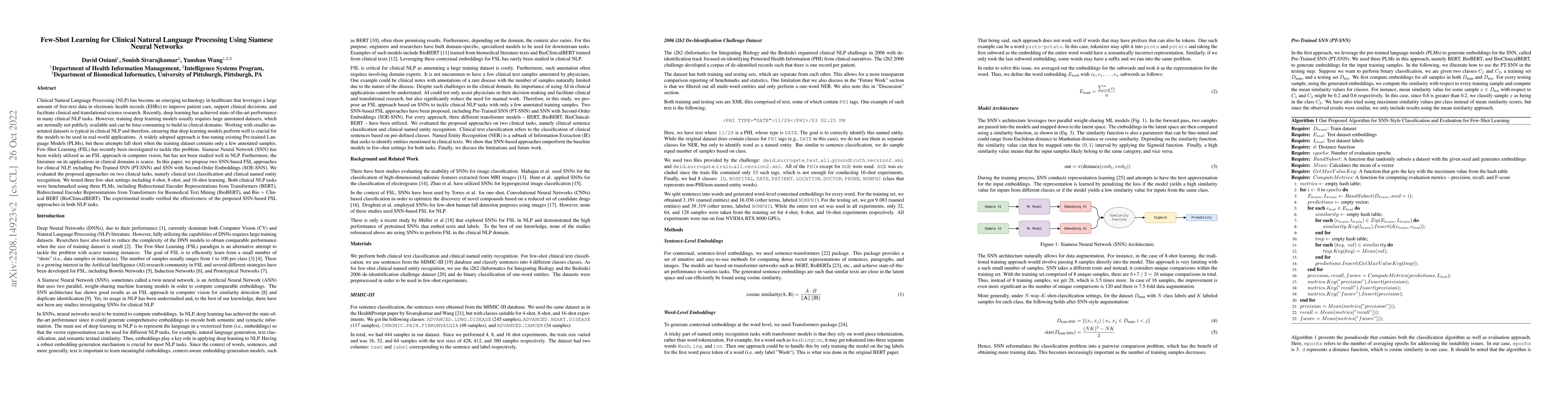 Thumbnail for Few-Shot Learning for Clinical Natural Language Processing Using Siamese
  Neural Networks