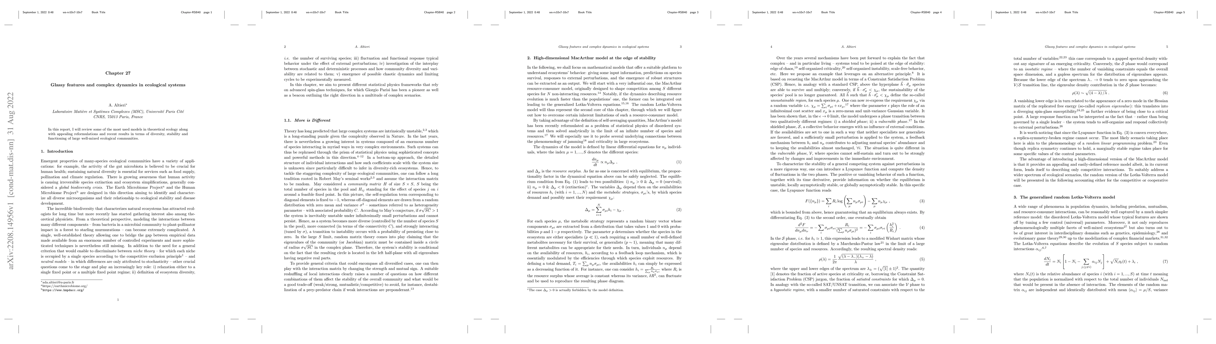Thumbnail for Glassy features and complex dynamics in ecological systems