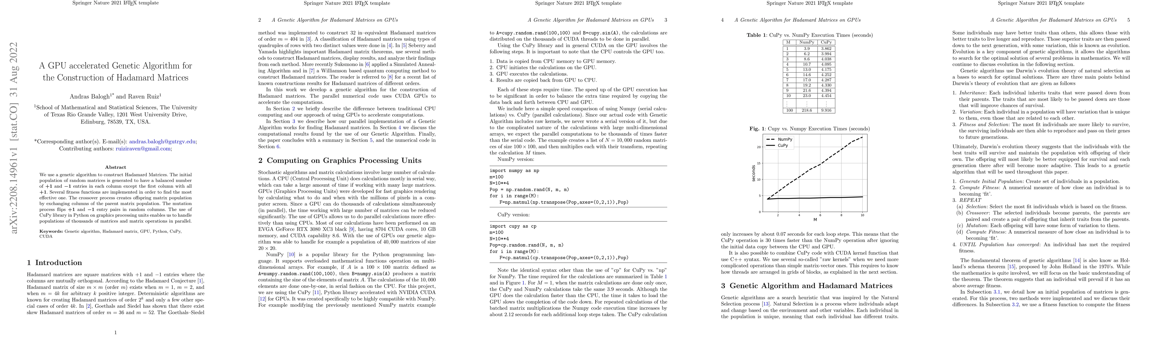 Thumbnail for A GPU accelerated Genetic Algorithm for the Construction of Hadamard
  Matrices
