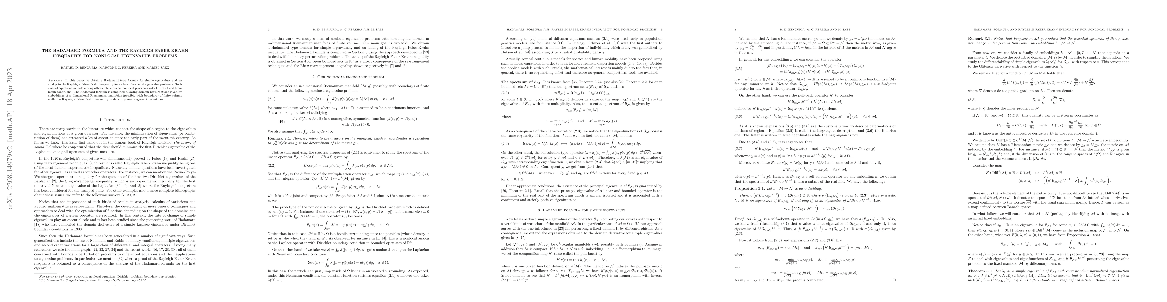 Thumbnail for The Hadamard formula and the Rayleigh-Faber-Krahn inequality for
  nonlocal eigenvalue problems
