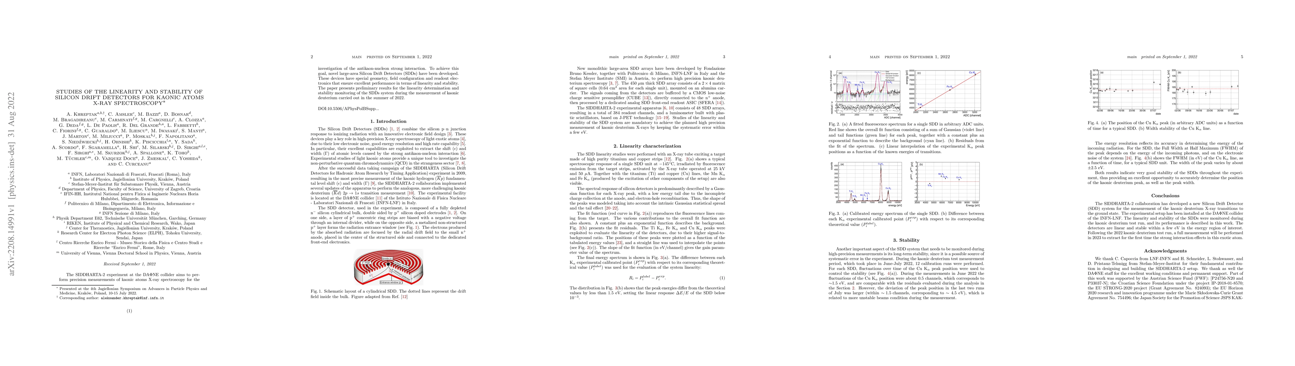 Thumbnail for Studies of the linearity and stability of Silicon Drift Detectors for
  kaonic atoms X-ray spectroscopy