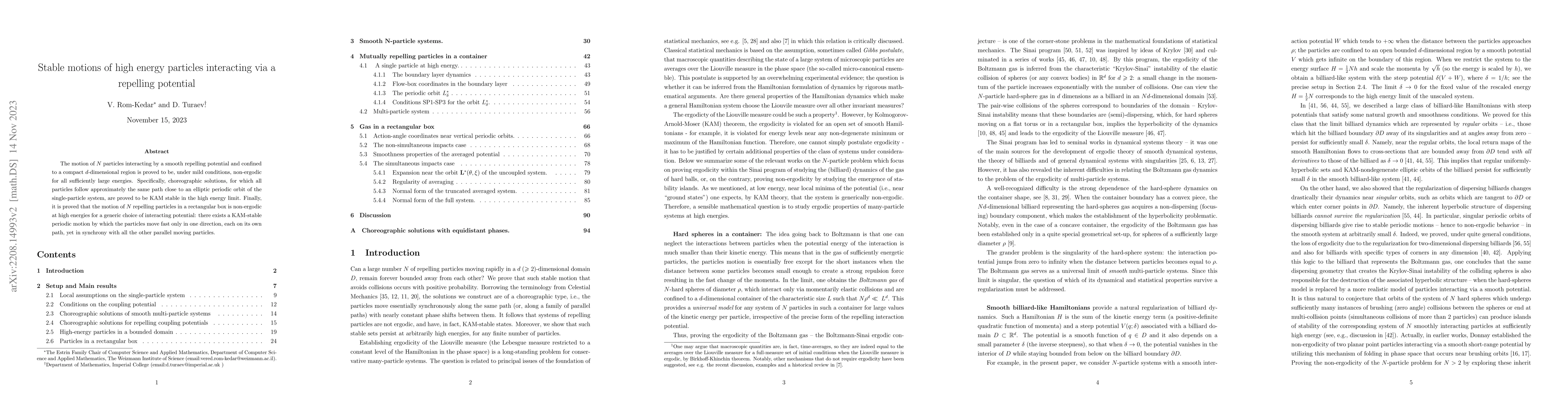 Thumbnail for Stable motions of high energy particles interacting via a repelling
  potential