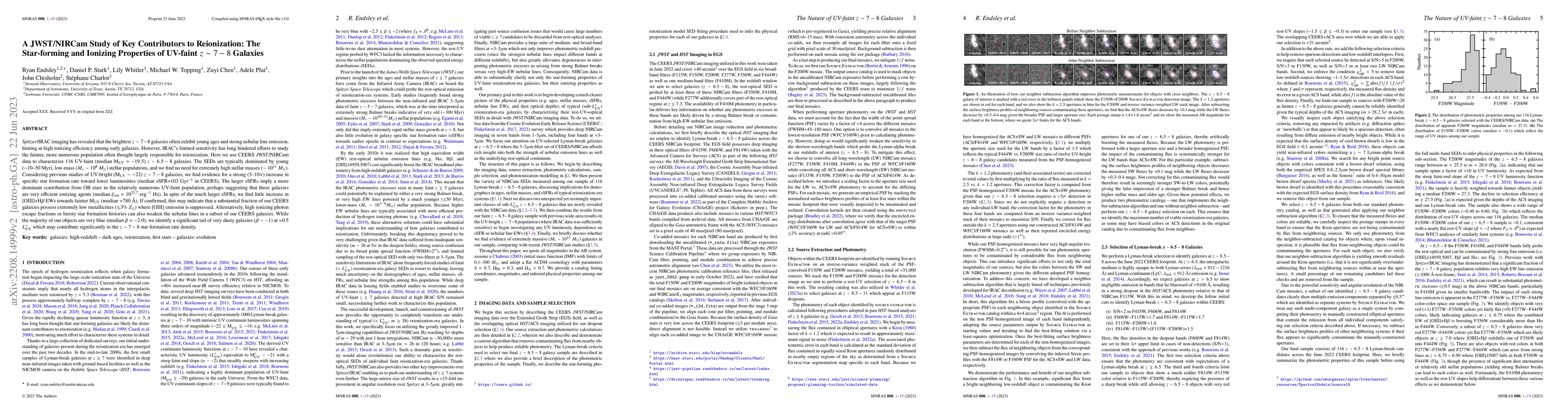 Thumbnail for A JWST/NIRCam Study of Key Contributors to Reionization: The
  Star-forming and Ionizing Properties of UV-faint $z\sim7-8$ Galaxies