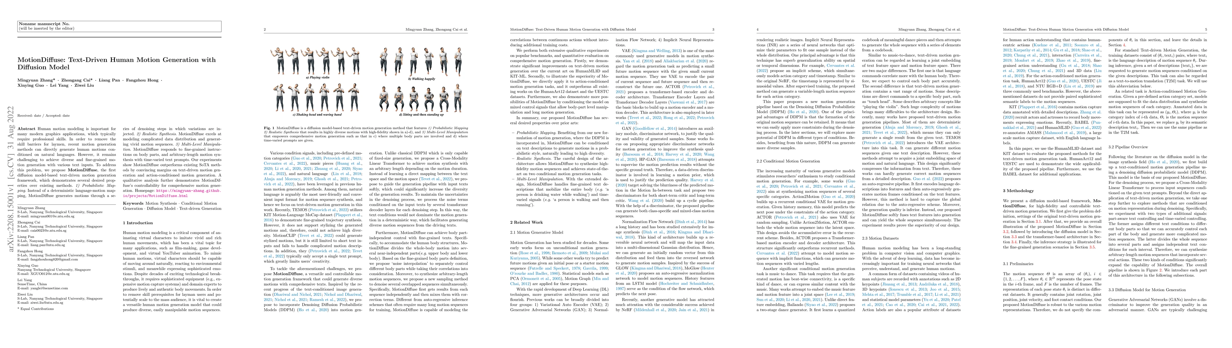 Thumbnail for MotionDiffuse: Text-Driven Human Motion Generation with Diffusion Model