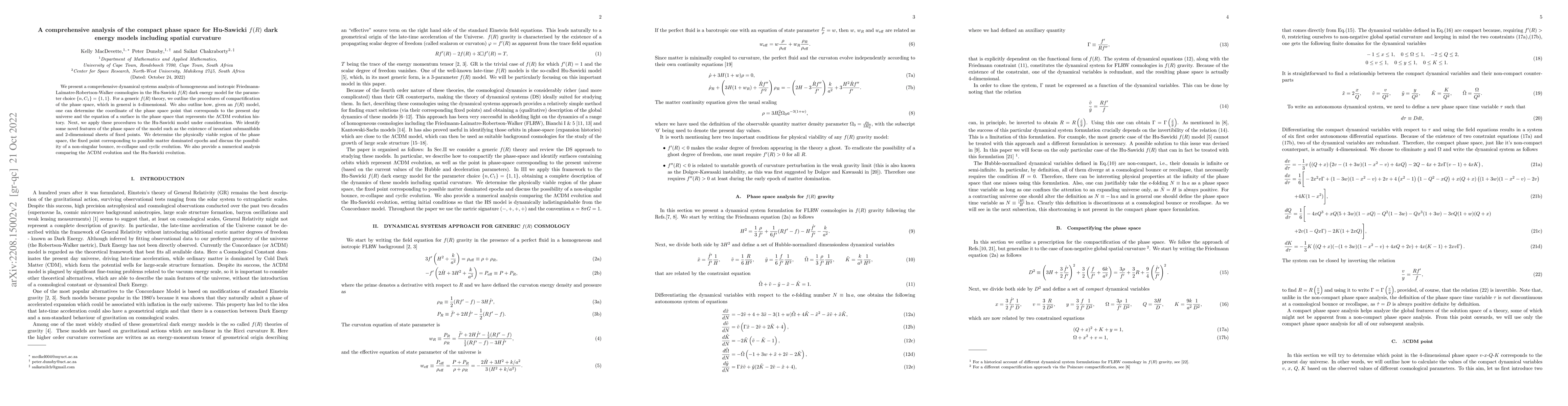 Thumbnail for A comprehensive analysis of the compact phase space for Hu-Sawicki
  $f(R)$ dark energy models including spatial curvature