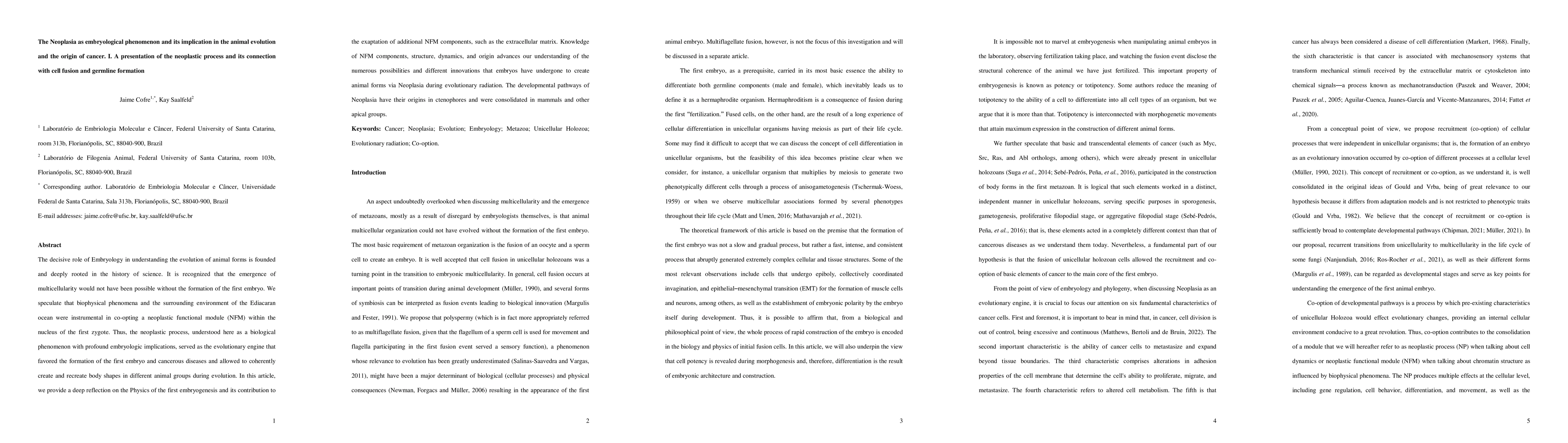 Thumbnail for The Neoplasia as embryological phenomenon and its implication in the
  animal evolution and the origin of cancer. I. A presentation of the
  neoplastic process and its connection with cell fusion and germline formation