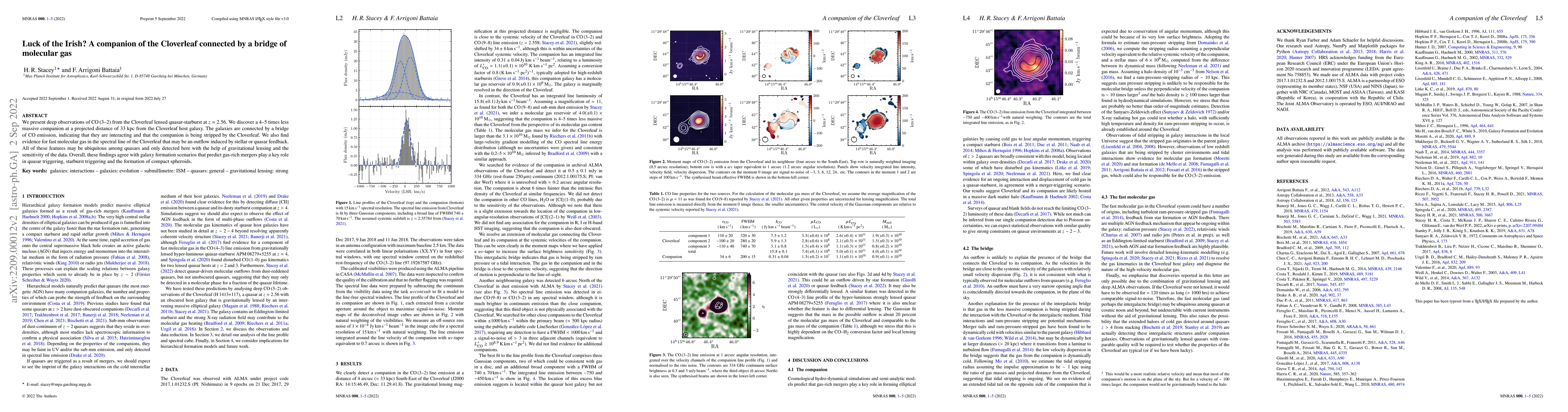 Thumbnail for Luck of the Irish? A companion of the Cloverleaf connected by a bridge
  of molecular gas