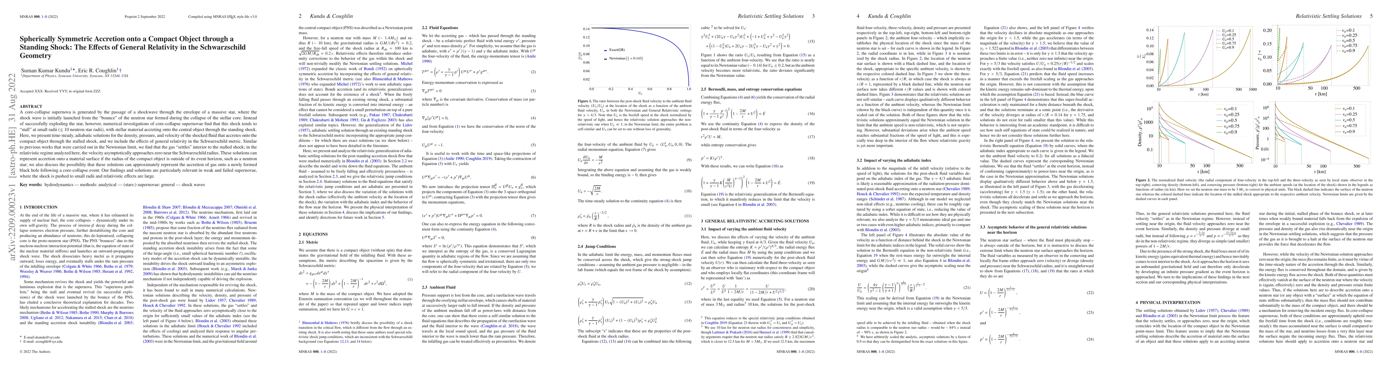 Thumbnail for Spherically Symmetric Accretion onto a Compact Object through a Standing
  Shock: The Effects of General Relativity in the Schwarzschild Geometry