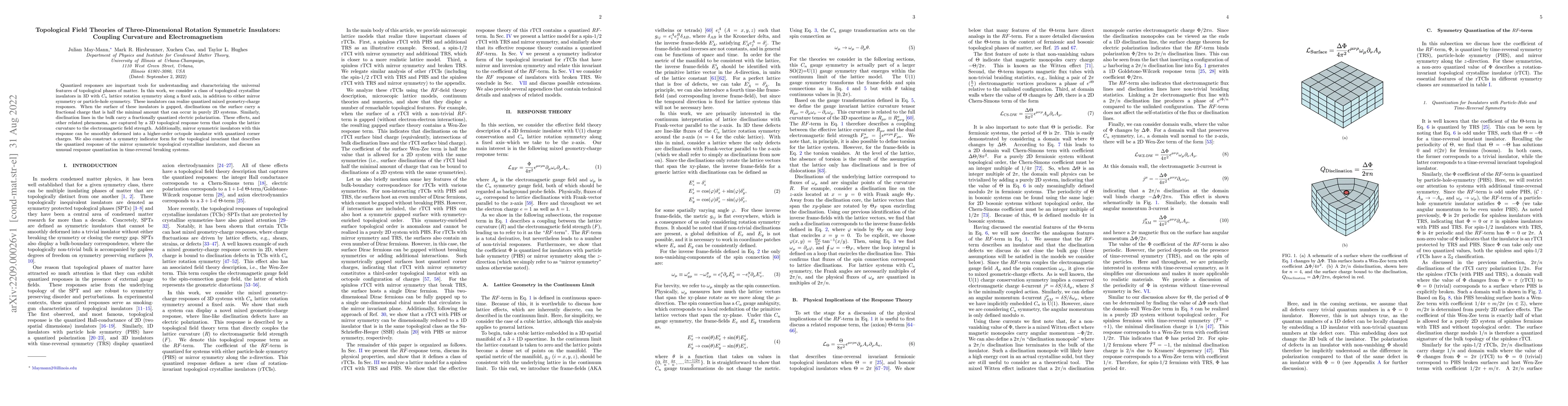 Thumbnail for Topological Field Theories of Three-Dimensional Rotation Symmetric
  Insulators: Coupling Curvature and Electromagnetism