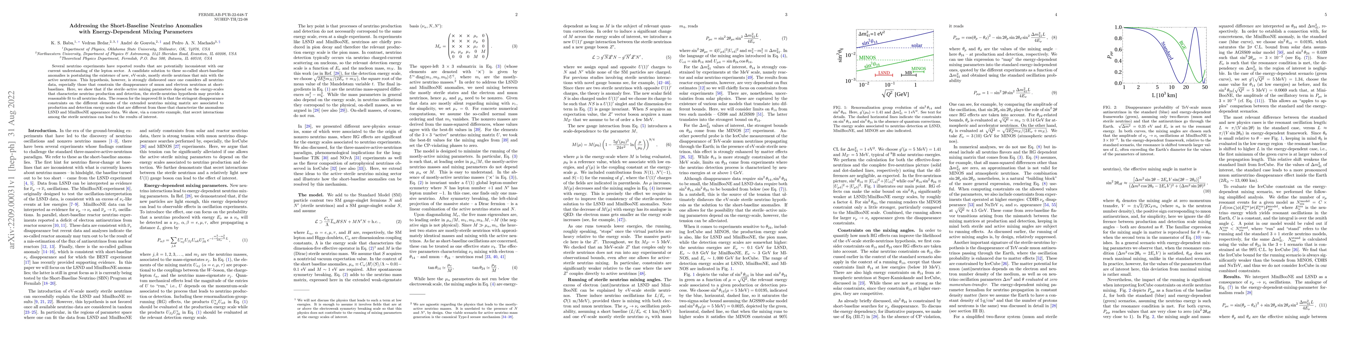 Thumbnail for Addressing the Short-Baseline Neutrino Anomalies with Energy-Dependent
  Mixing Parameters