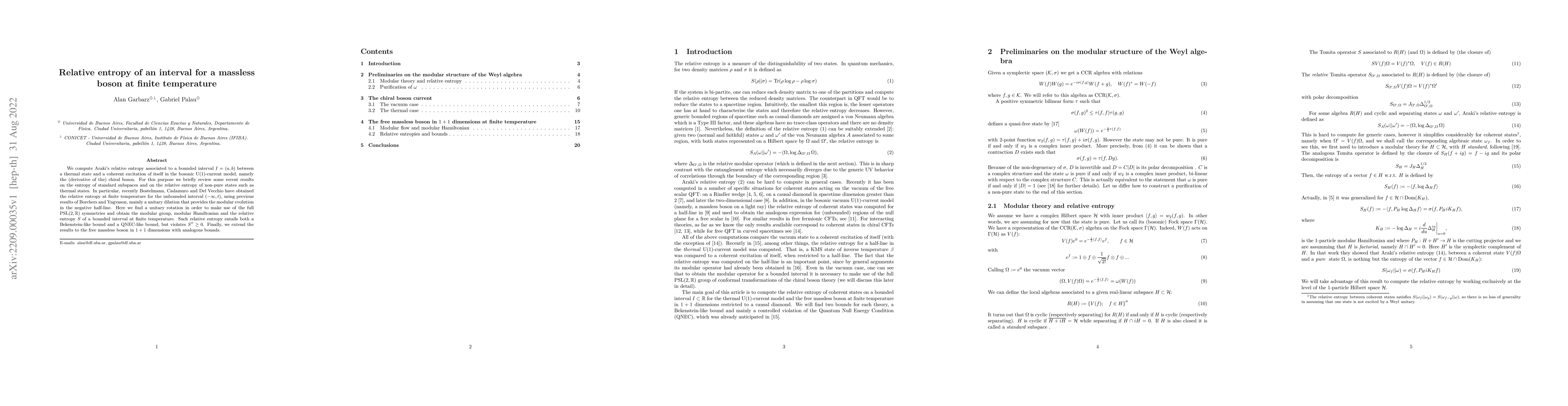 Thumbnail for Relative entropy of an interval for a massless boson at finite
  temperature
