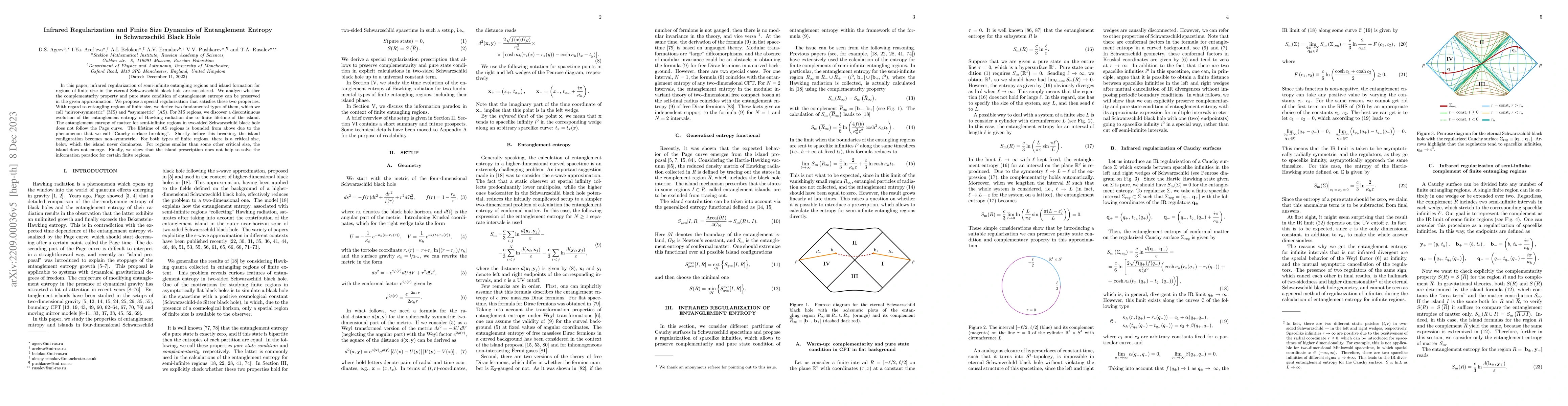 Thumbnail for Infrared Regularization and Finite Size Dynamics of Entanglement Entropy
  in Schwarzschild Black Hole