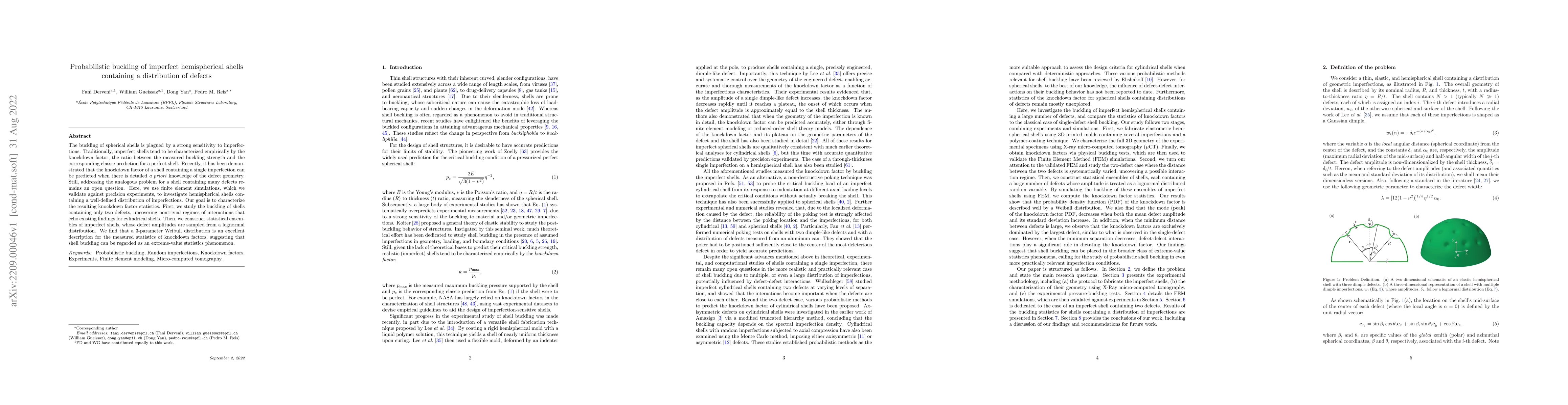 Thumbnail for Probabilistic buckling of imperfect hemispherical shells containing a
  distribution of defects