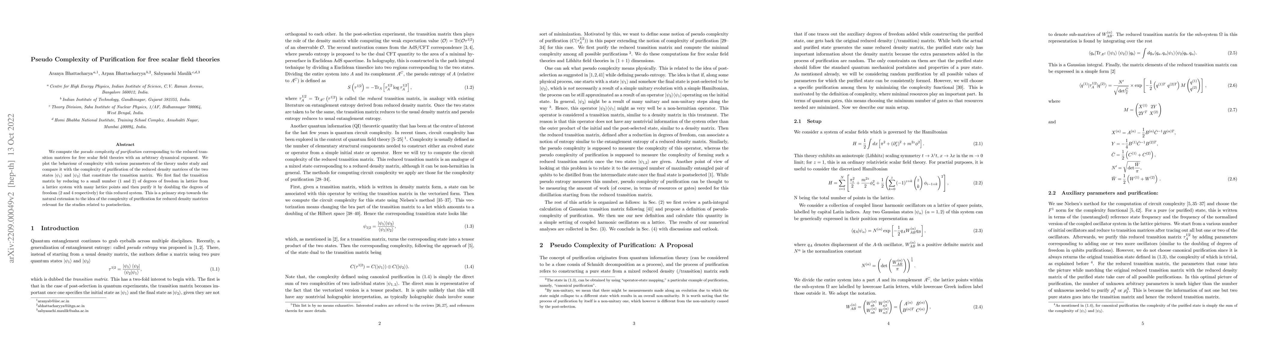 Thumbnail for Pseudo complexity of purification for free scalar field theories