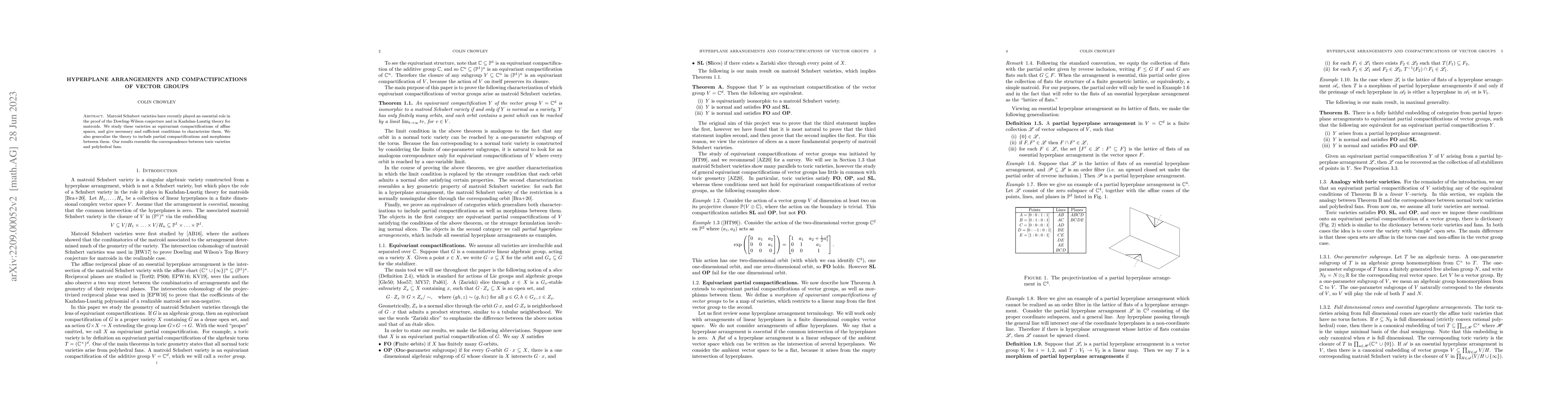 Thumbnail for Hyperplane Arrangements and Compactifications of Vector Groups