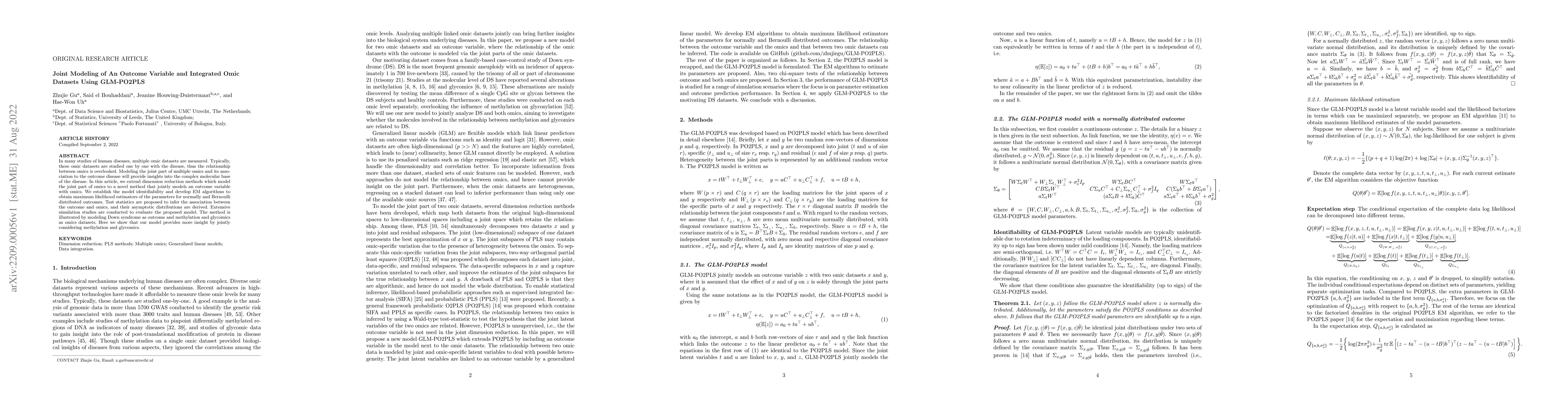 Thumbnail for Joint Modeling of An Outcome Variable and Integrated Omic Datasets Using
  GLM-PO2PLS