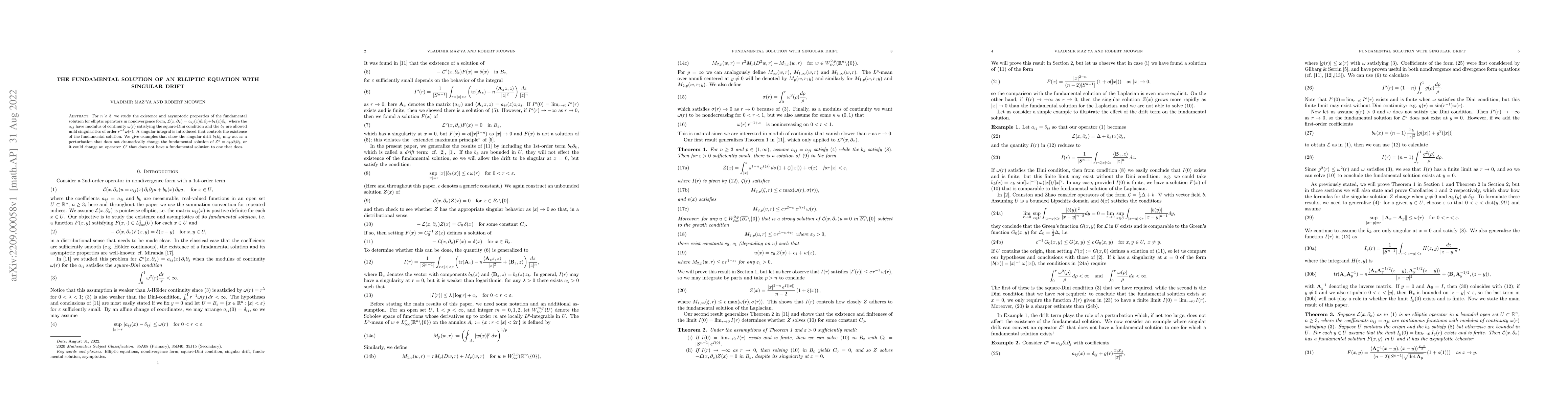Thumbnail for The Fundamental Solution of an Elliptic Equation with Singular Drift