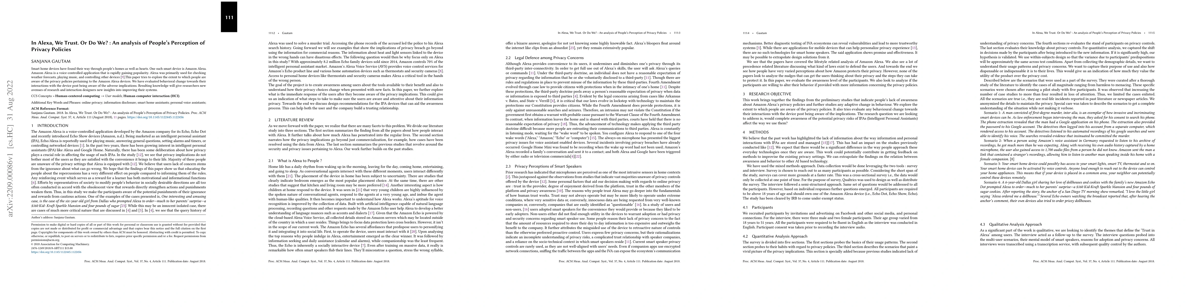Thumbnail for In Alexa, We Trust. Or Do We? : An analysis of People's Perception of
  Privacy Policies