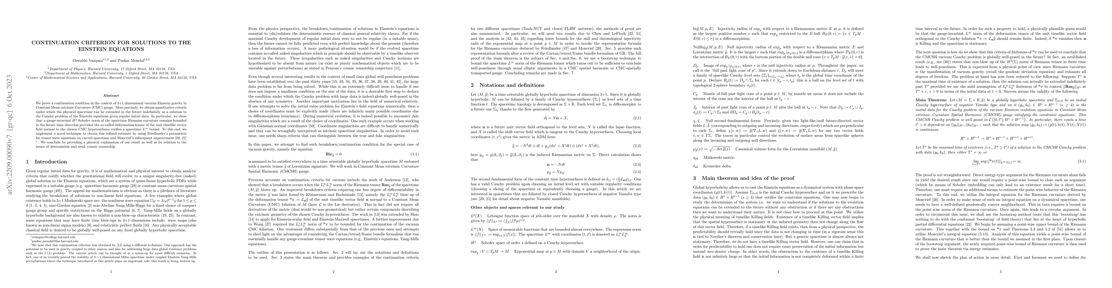 Thumbnail for Continuation Criterion For Solutions To The Einstein Equations