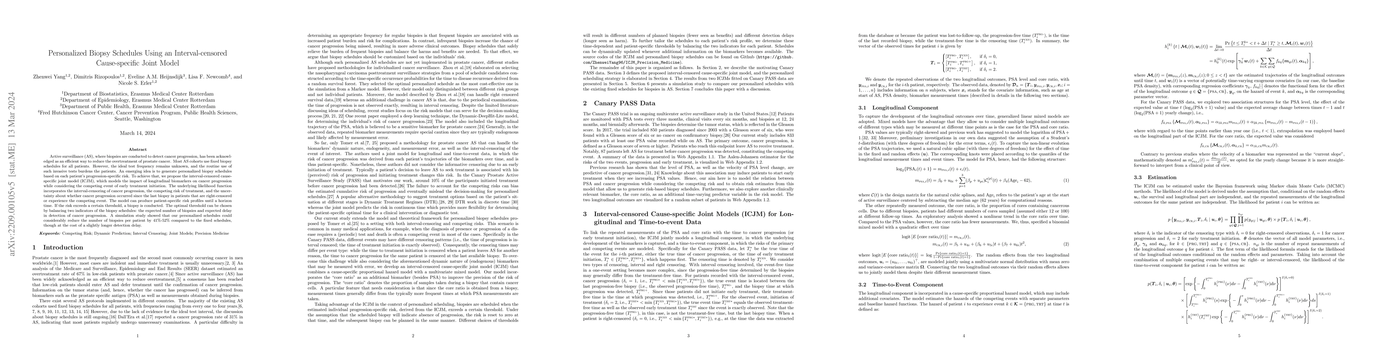 Thumbnail for Personalized Biopsy Schedules Using an Interval-censored Cause-specific
  Joint Model