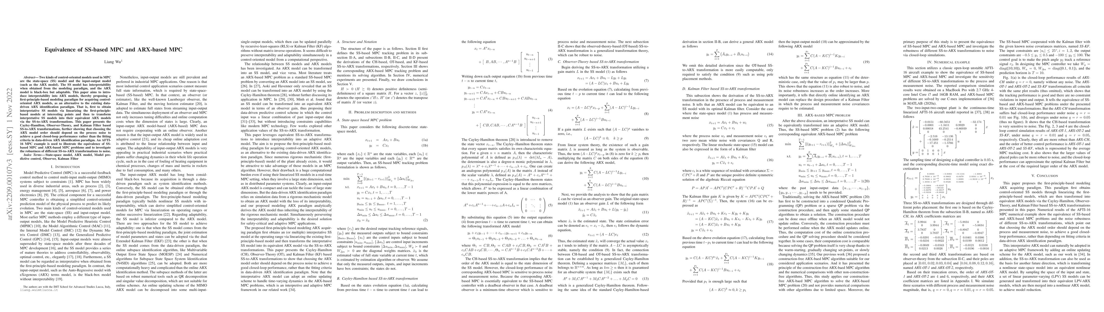 Thumbnail for Equivalence of SS-based MPC and ARX-based MPC