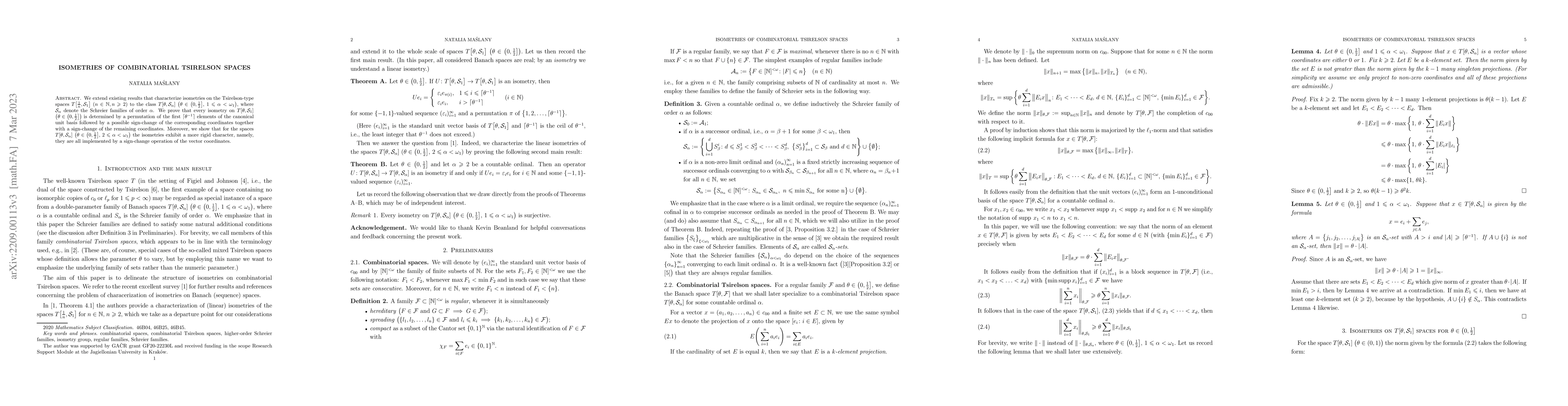Thumbnail for Isometries of combinatorial Tsirelson spaces