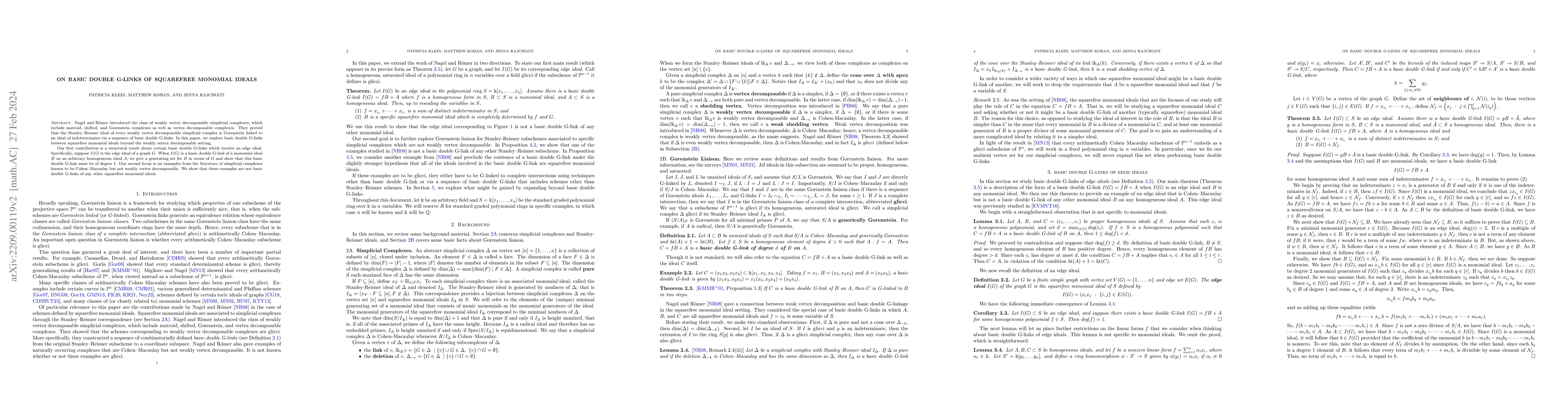 Thumbnail for On basic double G-links of squarefree monomial ideals