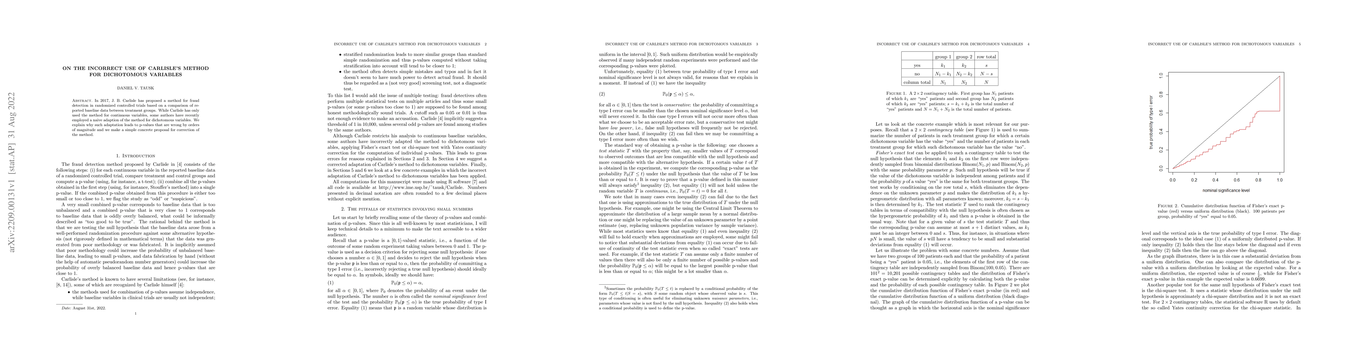 Thumbnail for On the incorrect use of Carlisle's method for dichotomous variables