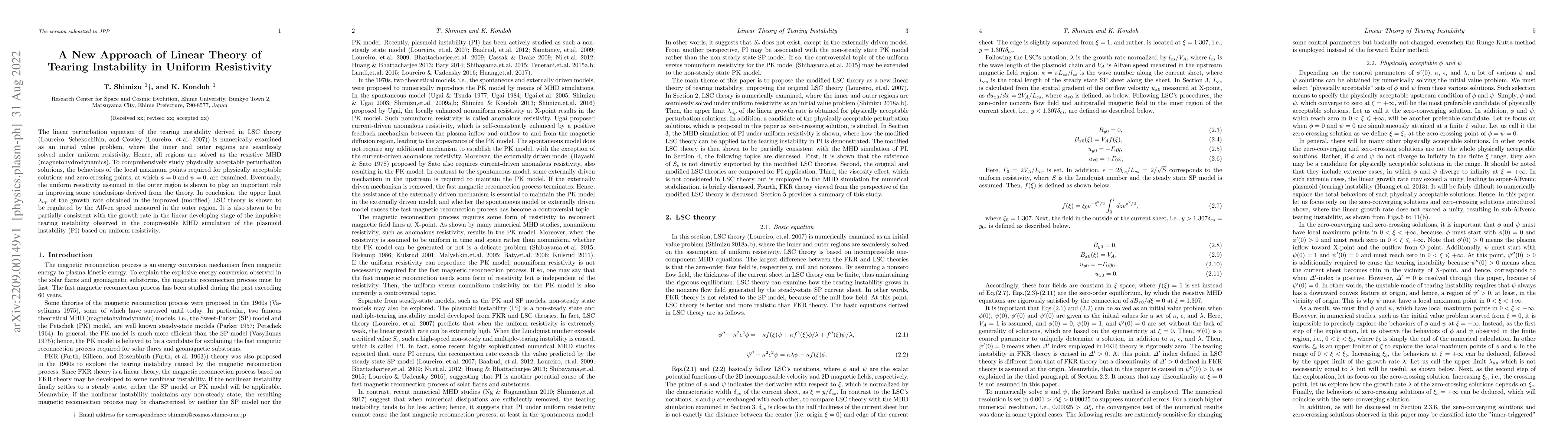 Thumbnail for A New Approach of Linear Theory of Tearing Instability in Uniform
  Resistivity