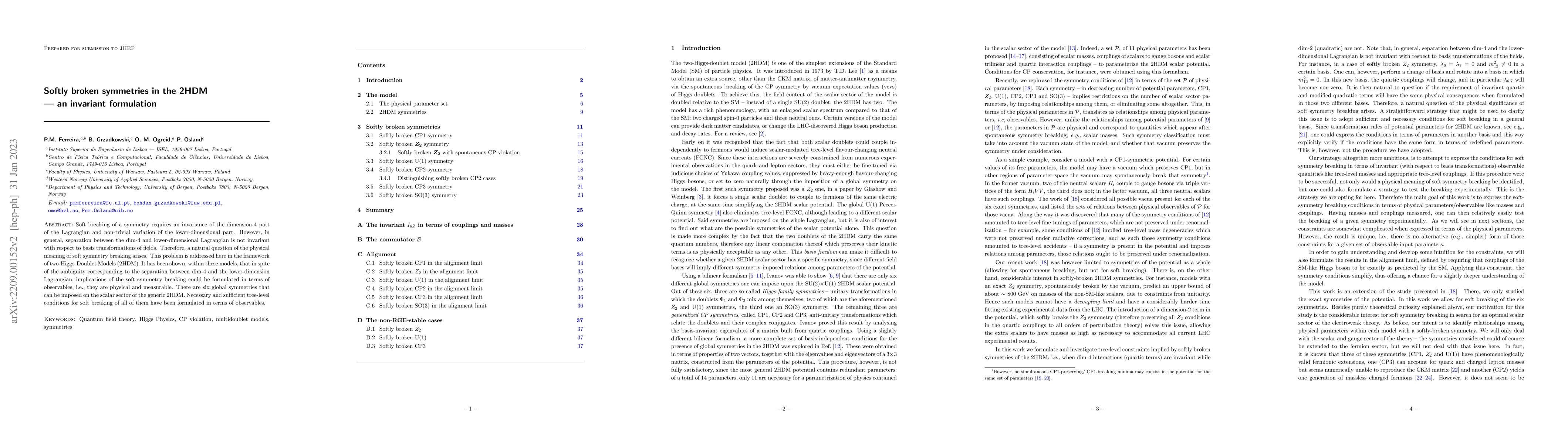 Thumbnail for Softly broken symmetries in the 2HDM -- an invariant formulation