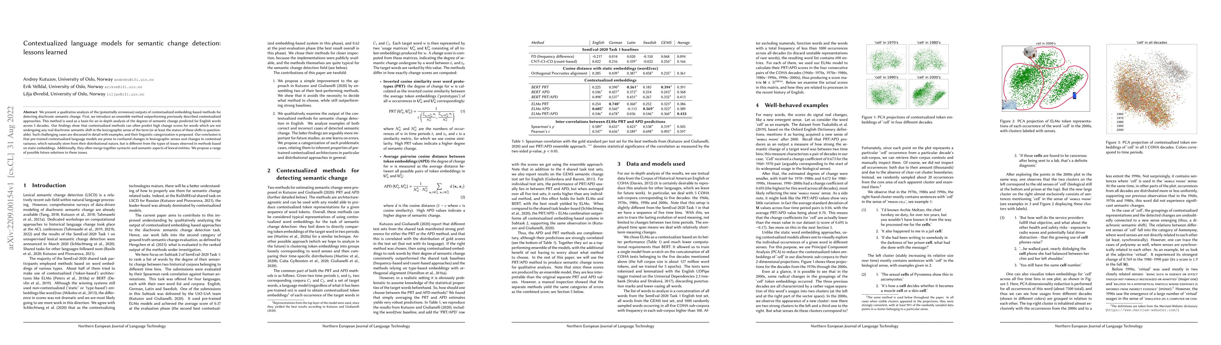 Thumbnail for Contextualized language models for semantic change detection: lessons
  learned